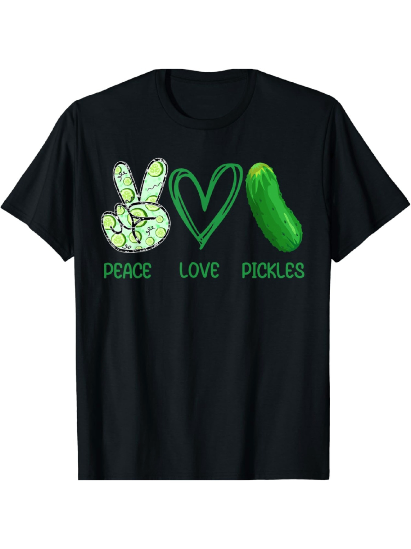 Men's Graphic T-Shirt Peace Love Green Heart With Hand And Pickle