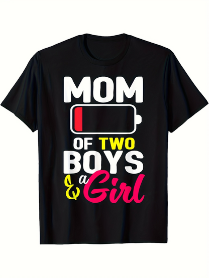 Men's Graphic T-Shirt Mom Of Two Boys And A Girl With Low Battery Graphic