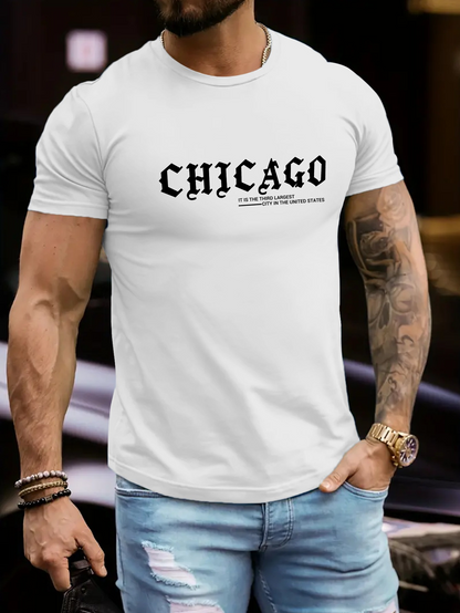 Men's Graphic T-Shirt Chicago Old English Bold Text On Crisp White Cotton T Shirt