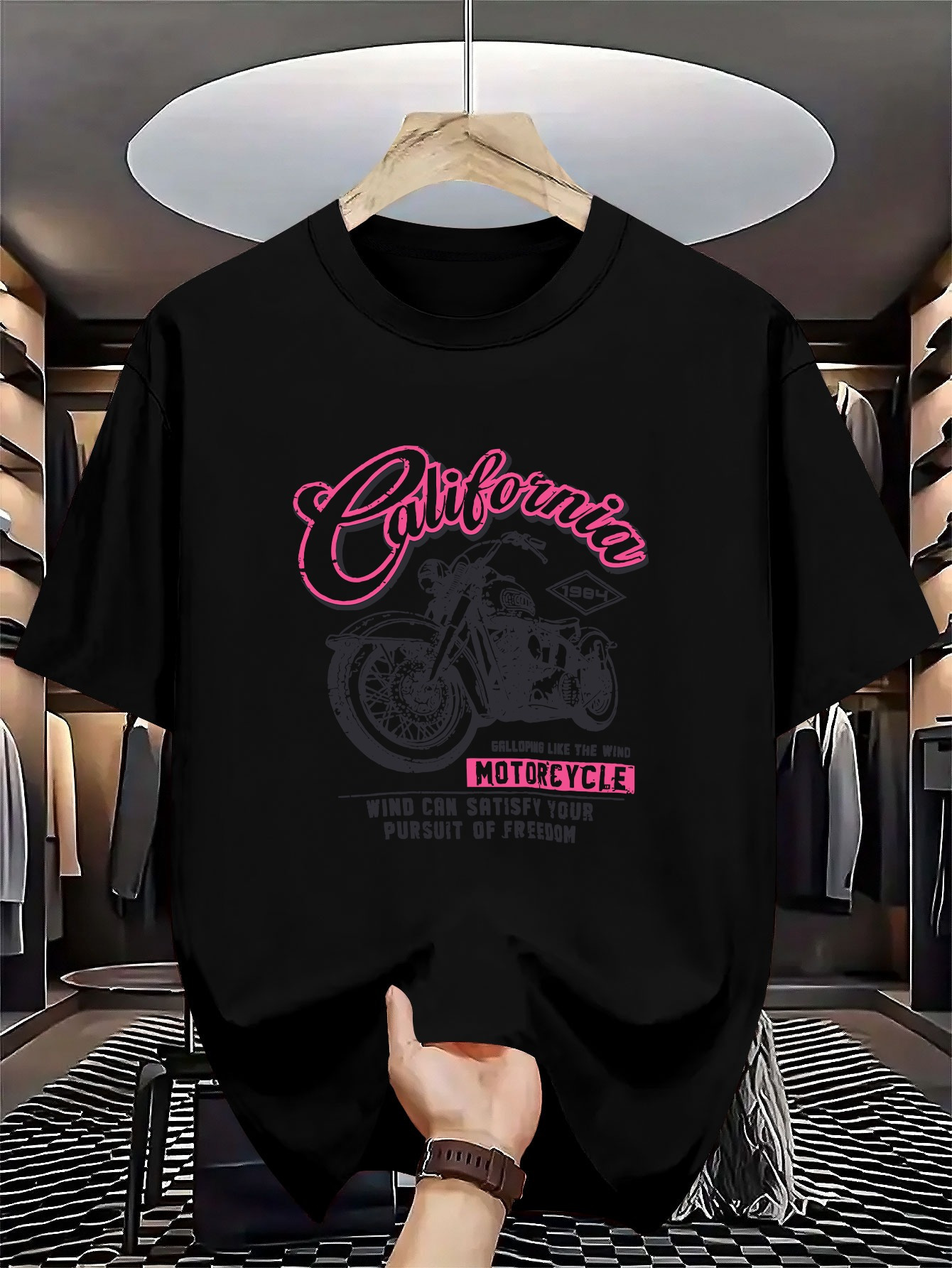 Men's Graphic T-Shirt California Retro Script With Motorcycle And Vintage Elements T Shirt