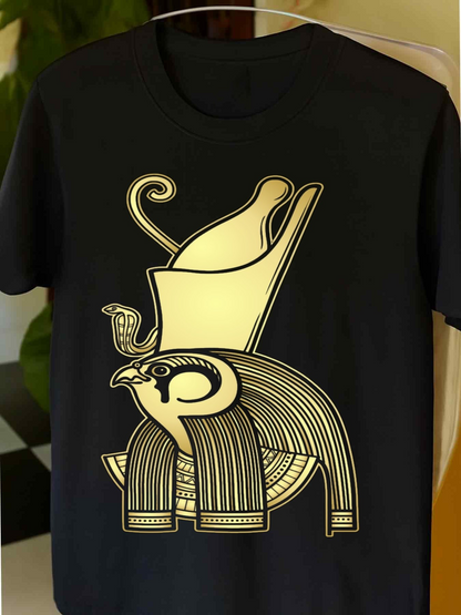 Men's Graphic T-Shirt Ancient Egyptian Gold Lines With Majestic Crowned Falcon Bird