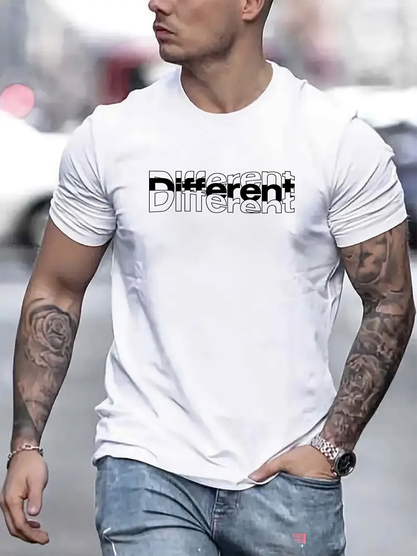 Men's Graphic T-Shirt Bold Contrasting Typography Highlighting The Word Different
