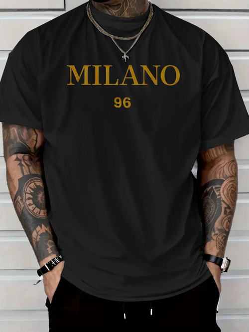 Men's Graphic T-Shirt Golden Letters With Minimalist Typeface Over Black Milano
