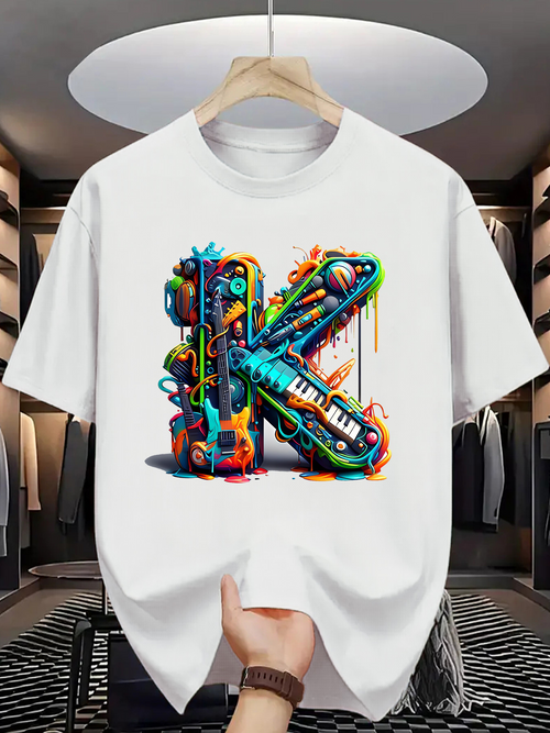 Men's Graphic T-Shirt Multicolored Graffiti Street Art Style Dripping Paint Letter K