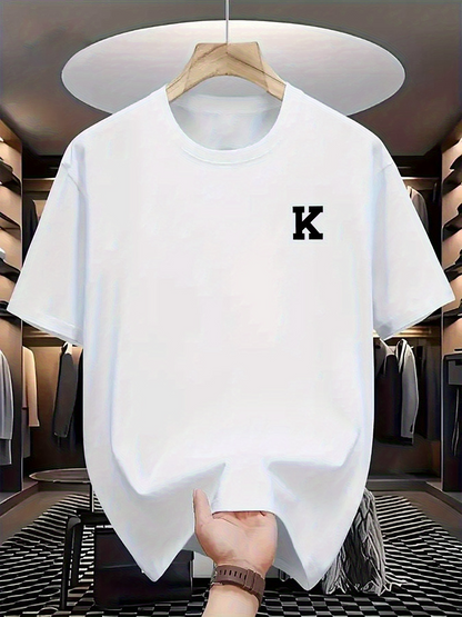 Men's Graphic T-Shirt Large Black Vintage Letter K On Minimal Cotton White Tee