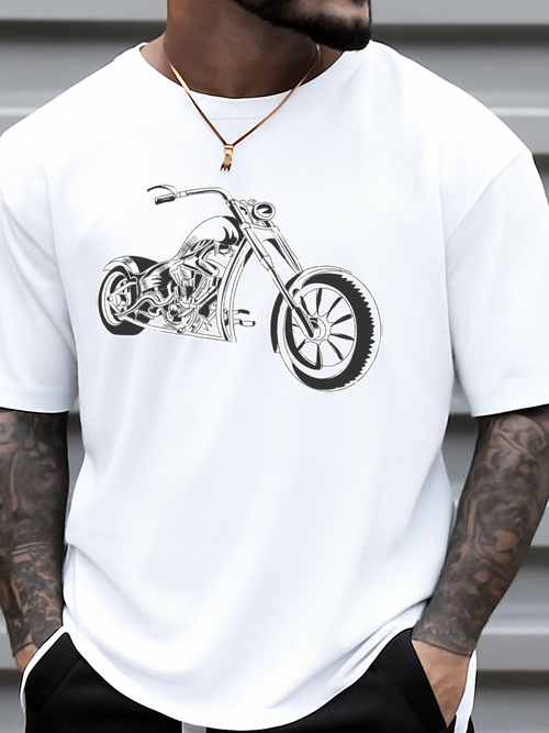 Men's Graphic T-Shirt Classic Chrome Accented Chopper Motorcycle Illustration White T Shirt Motorcycle