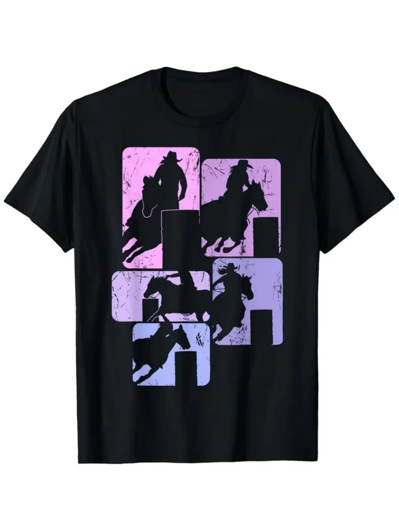 Men's Graphic T-Shirt Pastel Sunset Toned Riders Racing Through Abstract Colored Blocks Horses