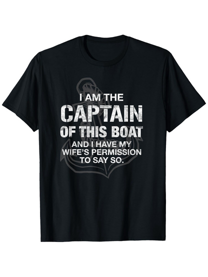 Men's Graphic T-Shirt I Am The Captain With Nautical Anchor On Black Shirt