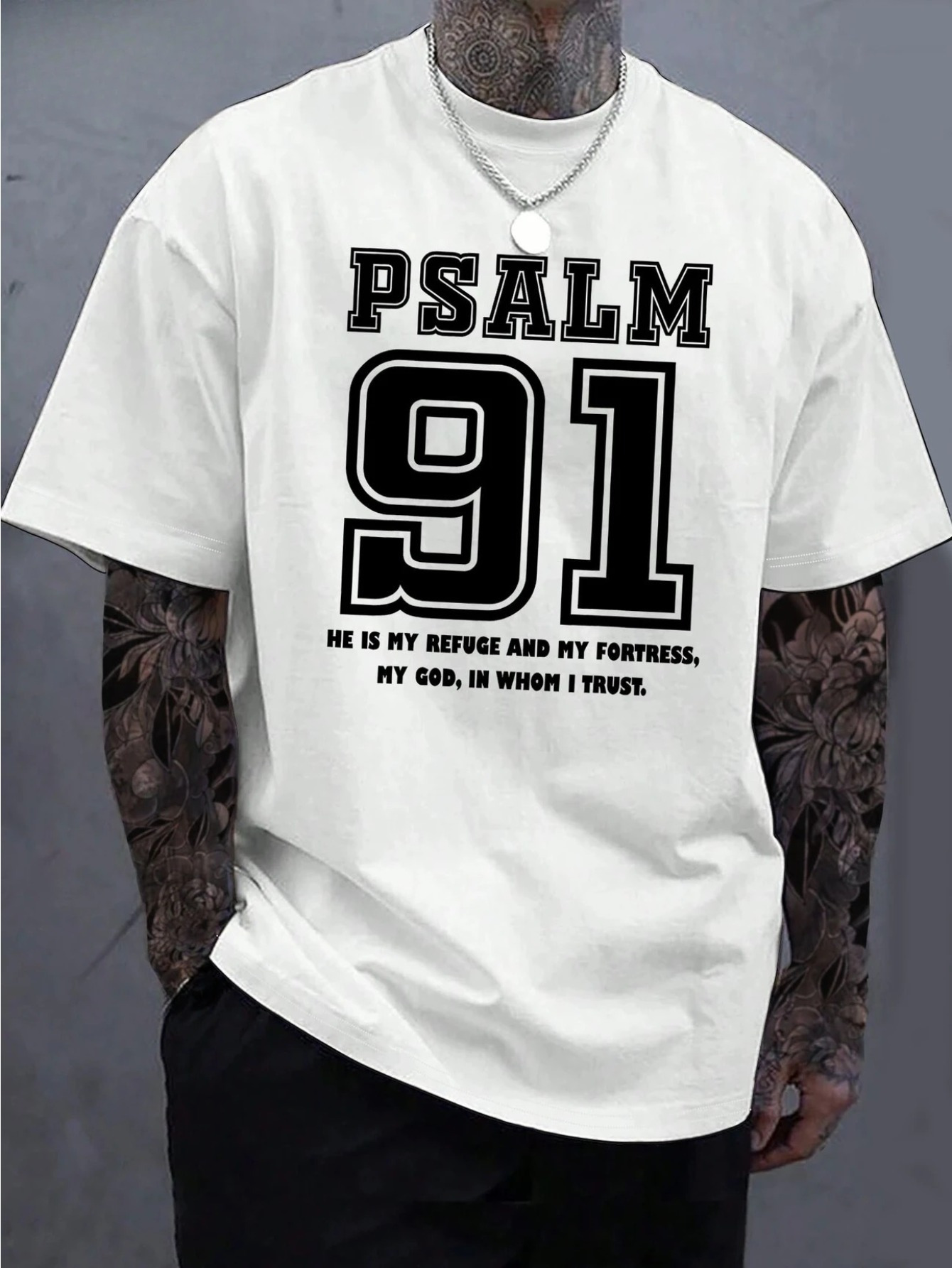 Men's Graphic T-Shirt Psalm 91 Bold Text With Inspiring Spiritual Words And Graphic Numbers