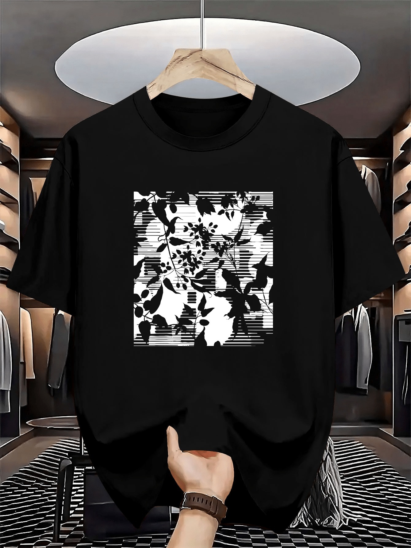 Men's Graphic T-Shirt Abstract Black And White Camouflage With Artistic Blur Effect Butterfly