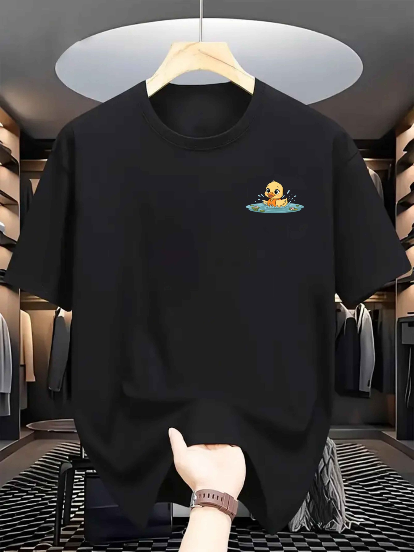 Men's Graphic T-Shirt Small Yellow Duck Floating On Peaceful Blue Water