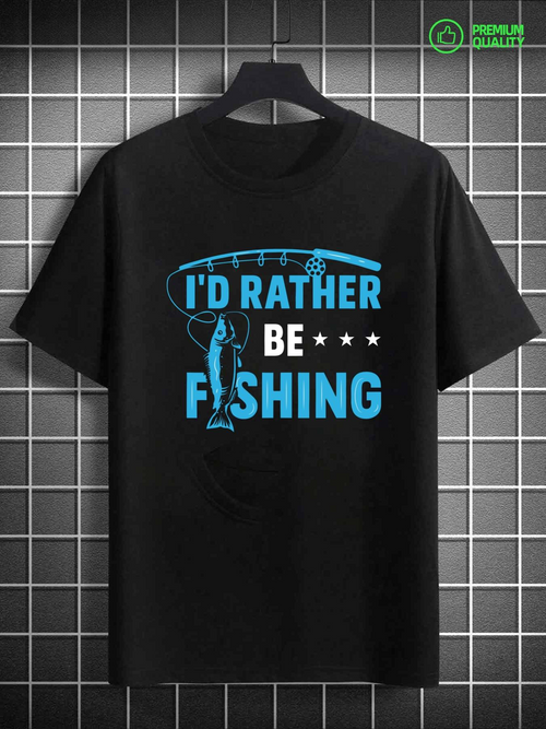 Men's Graphic T-Shirt Id Rather Be Fishing With Blue Rod And Catch Under Stars