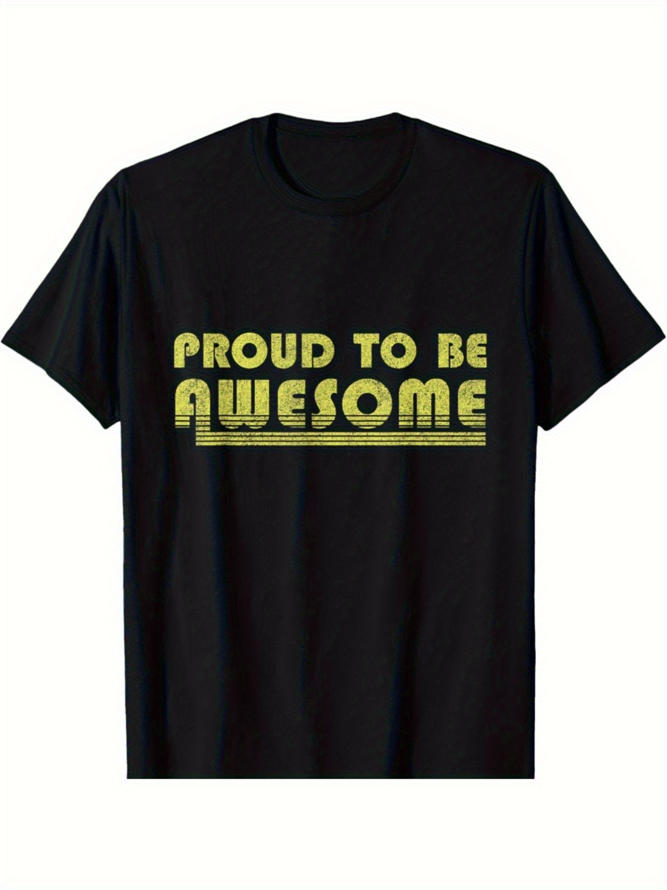 Men's Graphic T-Shirt Proud To Be Awesome Bold Yellow Text With Striped Retro Design Awesome
