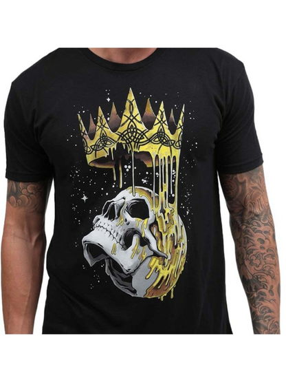 Men's Graphic T-Shirt Golden Dripping Crown With Melting Skull Surrounded By Night Sky