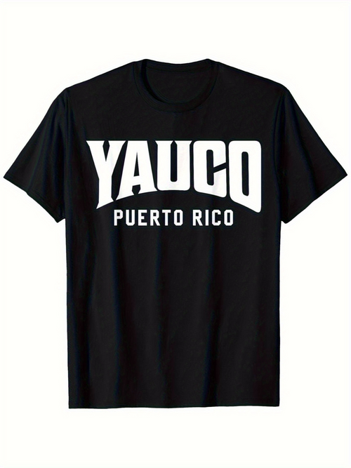 Men's Graphic T-Shirt Yauco Puerto Rico Bold Letters On Simple Black Shirt