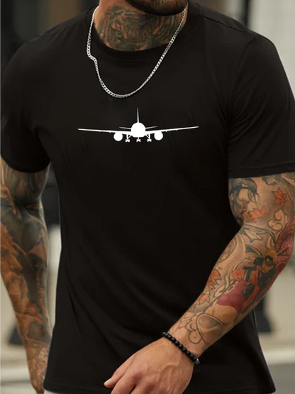 Men's Graphic T-Shirt Minimalist Front View With Clean Lines Of Airplane