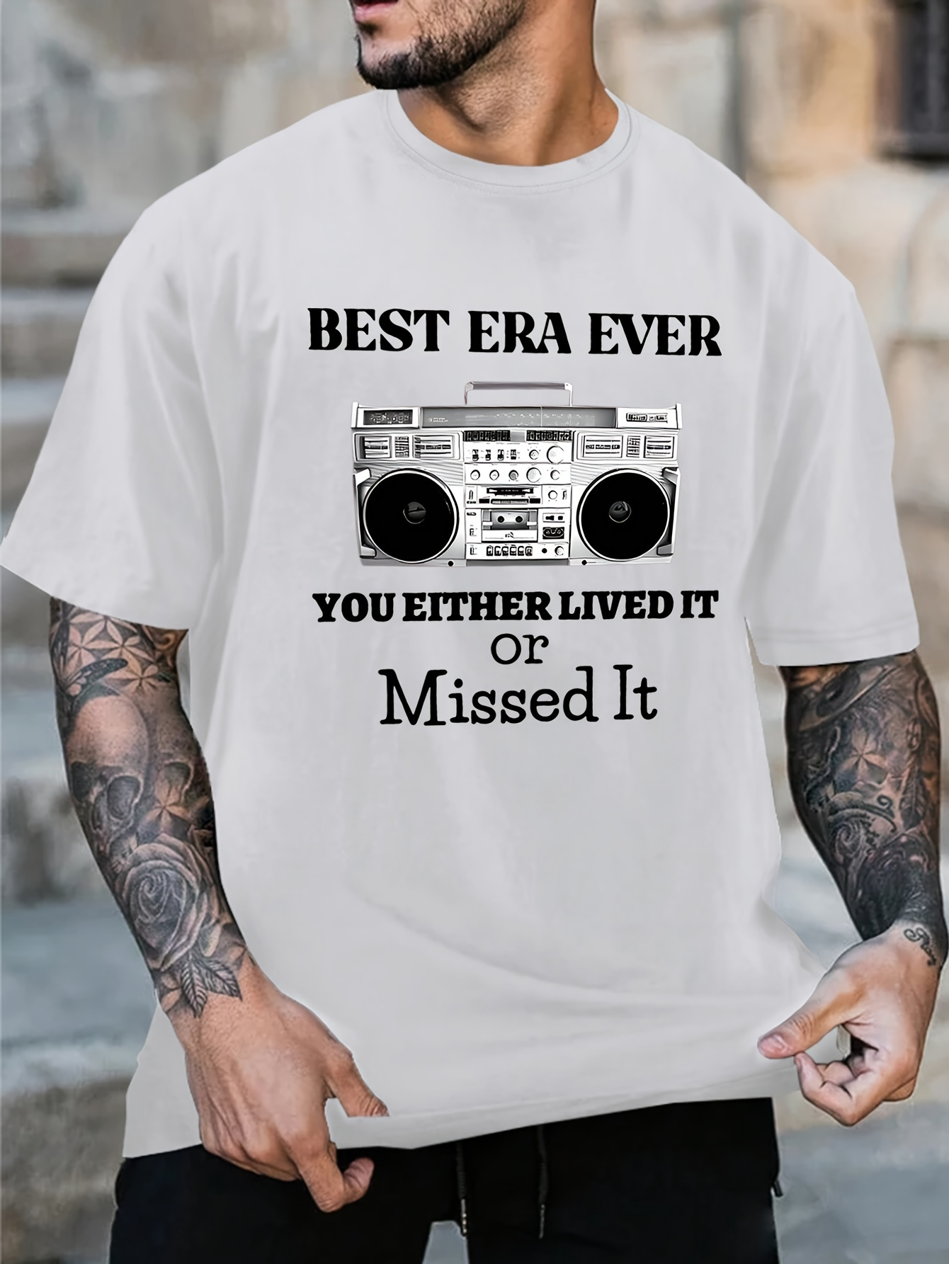 Men's Graphic T-Shirt Best Era Ever Retro Boombox Among Vintage Statement Words Boombox