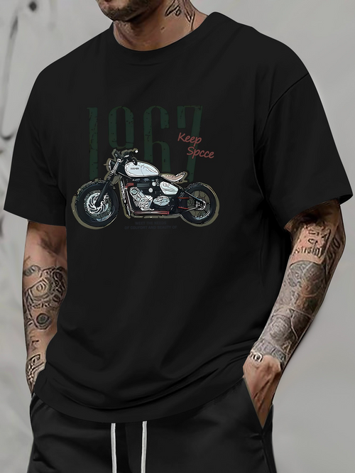 Men's Graphic T-Shirt Classic Cruiser Parked Under Vintage Shaded Street Motorcycle