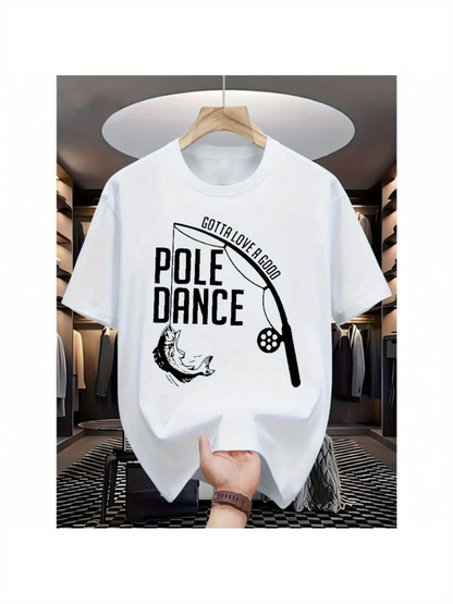 Men's Graphic T-Shirt Catch Love And Fun With Fish And Fishing Rod Pole Dance
