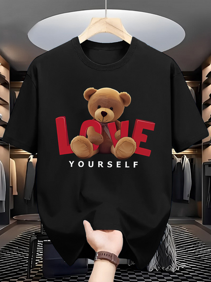 Men's Graphic T-Shirt Love Yourself Among Oversized Plush Bear Graphic