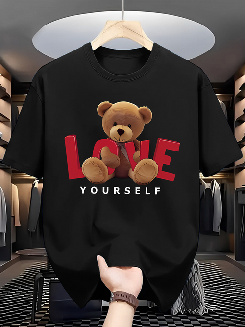 Men's Graphic T-Shirt Love Yourself Among Oversized Plush Bear Graphic
