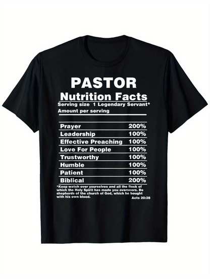 Men's Graphic T-Shirt Pastor Nutrition Facts List With Christian Inspirational Elements And Biblical Text