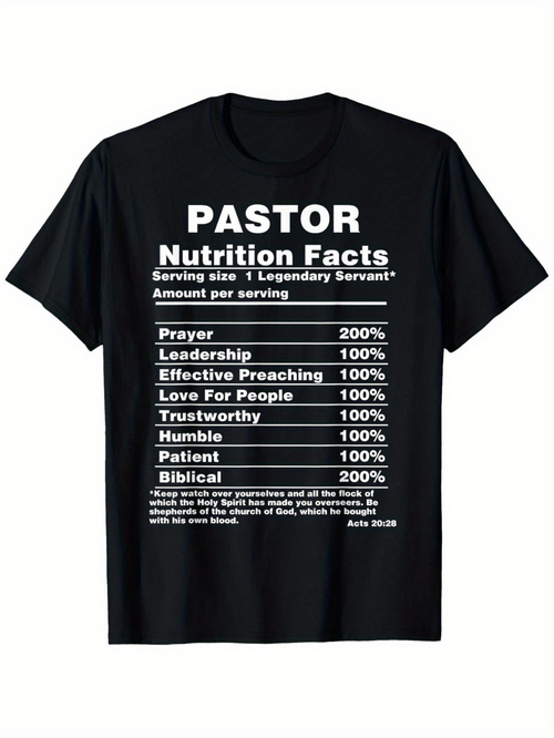 Men's Graphic T-Shirt Pastor Nutrition Facts List With Christian Inspirational Elements And Biblical Text