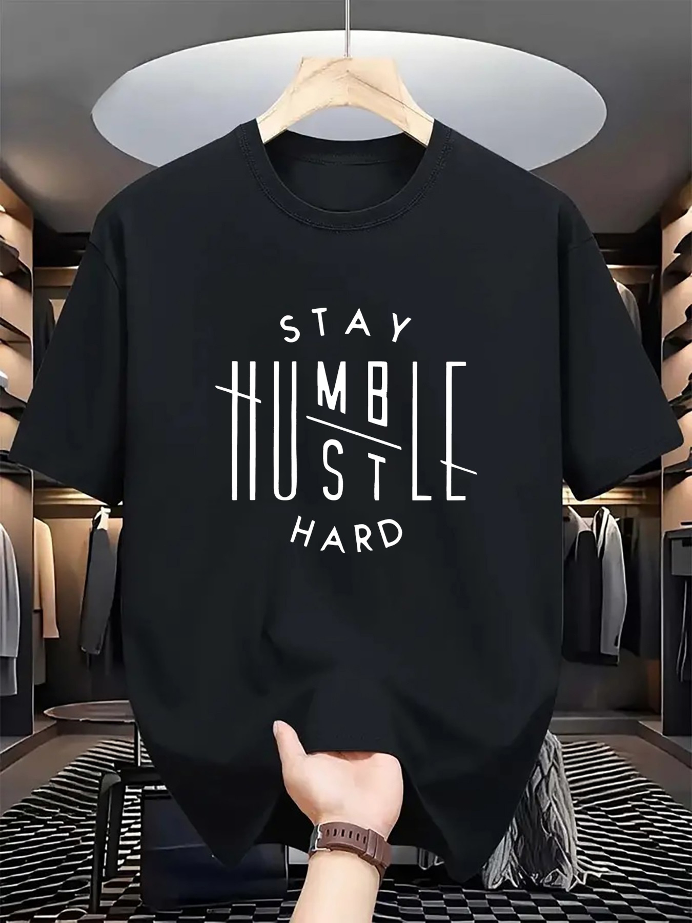 Men's Graphic T-Shirt Stay Humble Work Hard Hustle Motivation Typography Design T Shirt