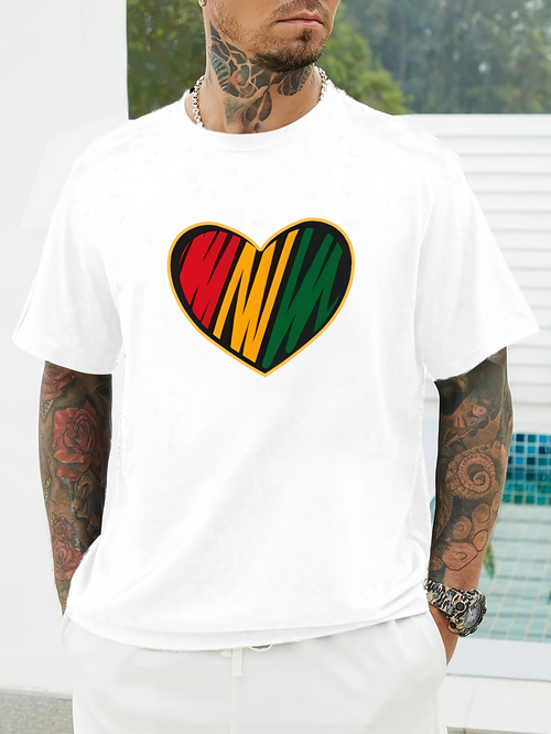 Men's Graphic T-Shirt Colorful Striped Pattern In Heart Shape Symbol