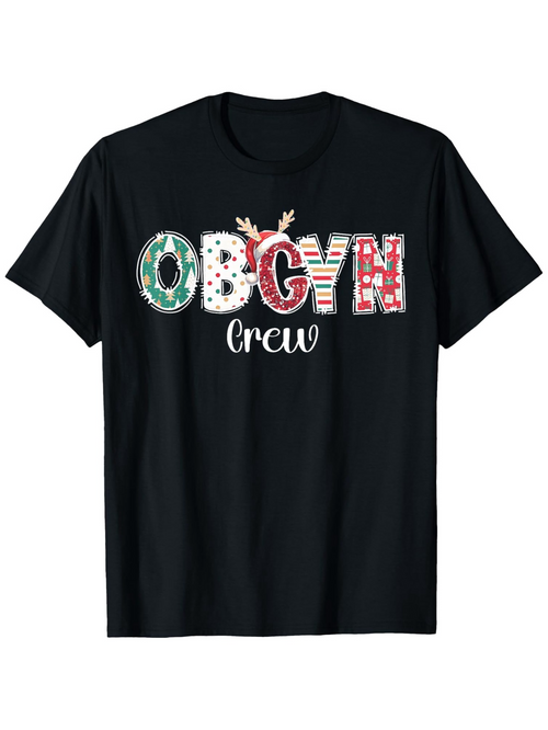 Men's Graphic T-Shirt OBGYN Crew Festive Plaid Patterns Holiday Typography Shirt