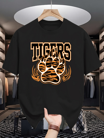 Men's Graphic T-Shirt Tigers With Bold Text And Striped Paw Print Graphic Shirt