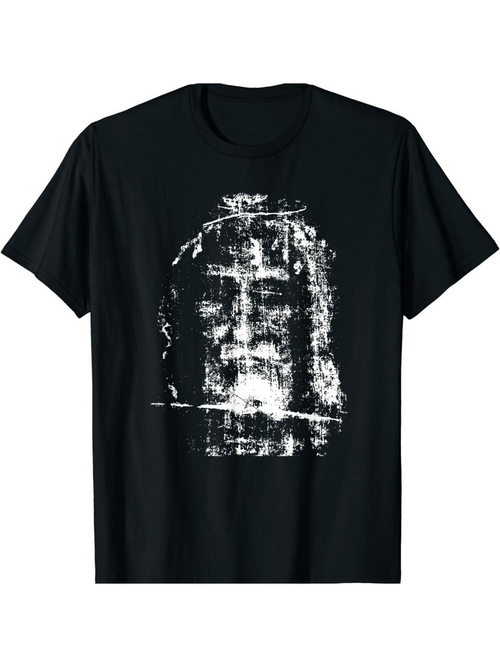 Men's Graphic T-Shirt Distressed Grunge Texture With Ancient Religious Face Portrait