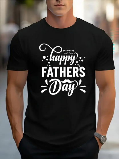 Men's Graphic T-Shirt Happy Fathers Day Playful Script With Decorative Dots Surrounding Lettering Design