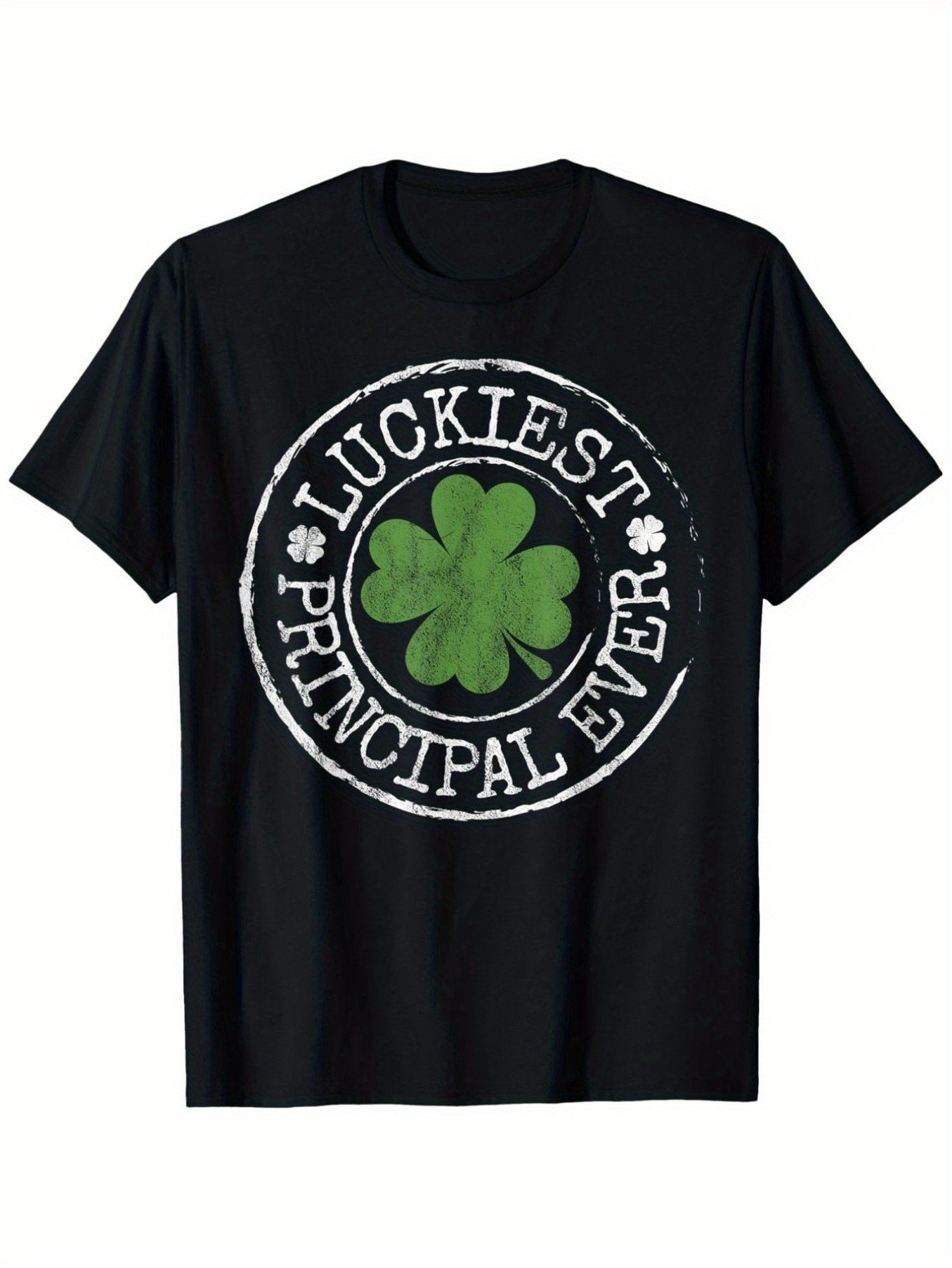 Men's Graphic T-Shirt Luckiest Principal Ever Grunge Style Clover Surrounded By Chalk Effect Circle