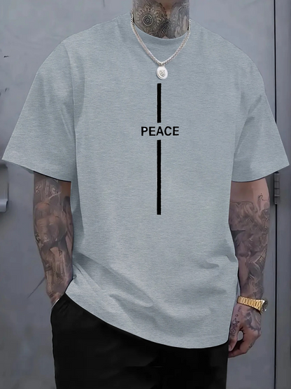 Men's Graphic T-Shirt Peace Minimalist Bold Line Typography On Plain Cotton Shirt