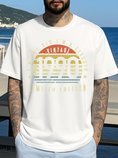 Men's Graphic T-Shirt Vintage Summer Stripes With Faded Sunset And Bold Number 1990