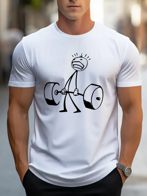 Men's Graphic T-Shirt Exhausted Figure Lifting Massive Weights On Urban Street Barbell