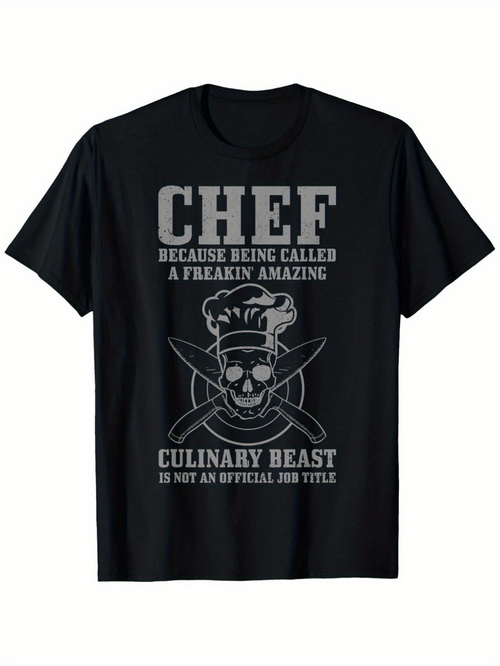 Men's Graphic T-Shirt Chef Because Being Called Culinary Beast Skull Knife Chef