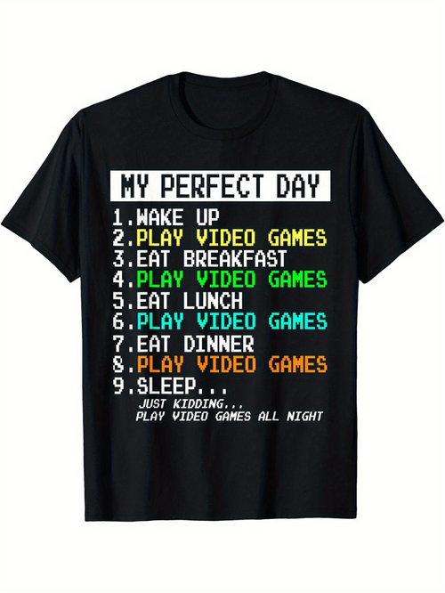 Men's Graphic T-Shirt My Perfect Day Colorful Letters With Playful Gaming Inspired Theme
