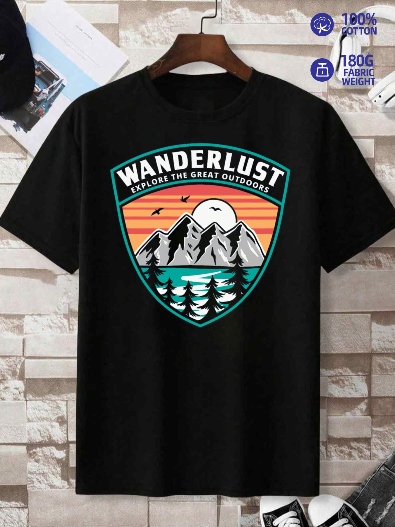 Men's Graphic T-Shirt Wanderlust Sunrise Mountains With Calm Forest And Serene Nature Scene