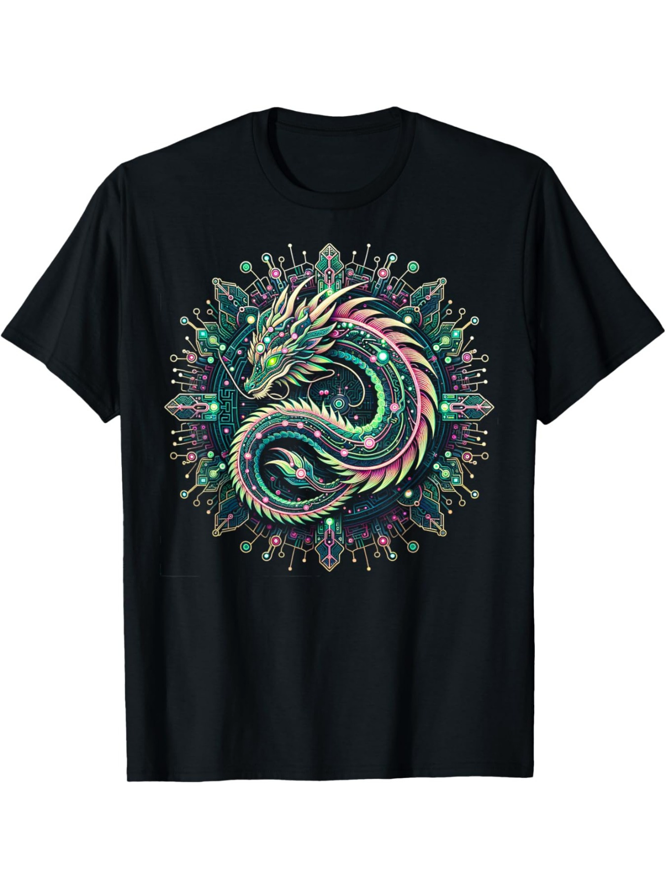 Men's Graphic T-Shirt Vibrant Mandala Glow Surrounds A Mystical Coiled Serpentine Dragon