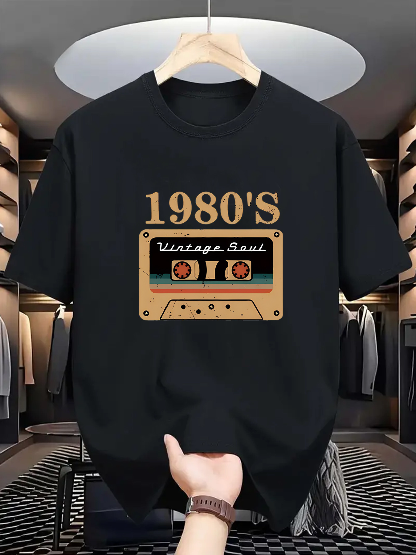 Men's Graphic T-Shirt 1980s Retro Cassette Tape With Vintage Label Design Tape
