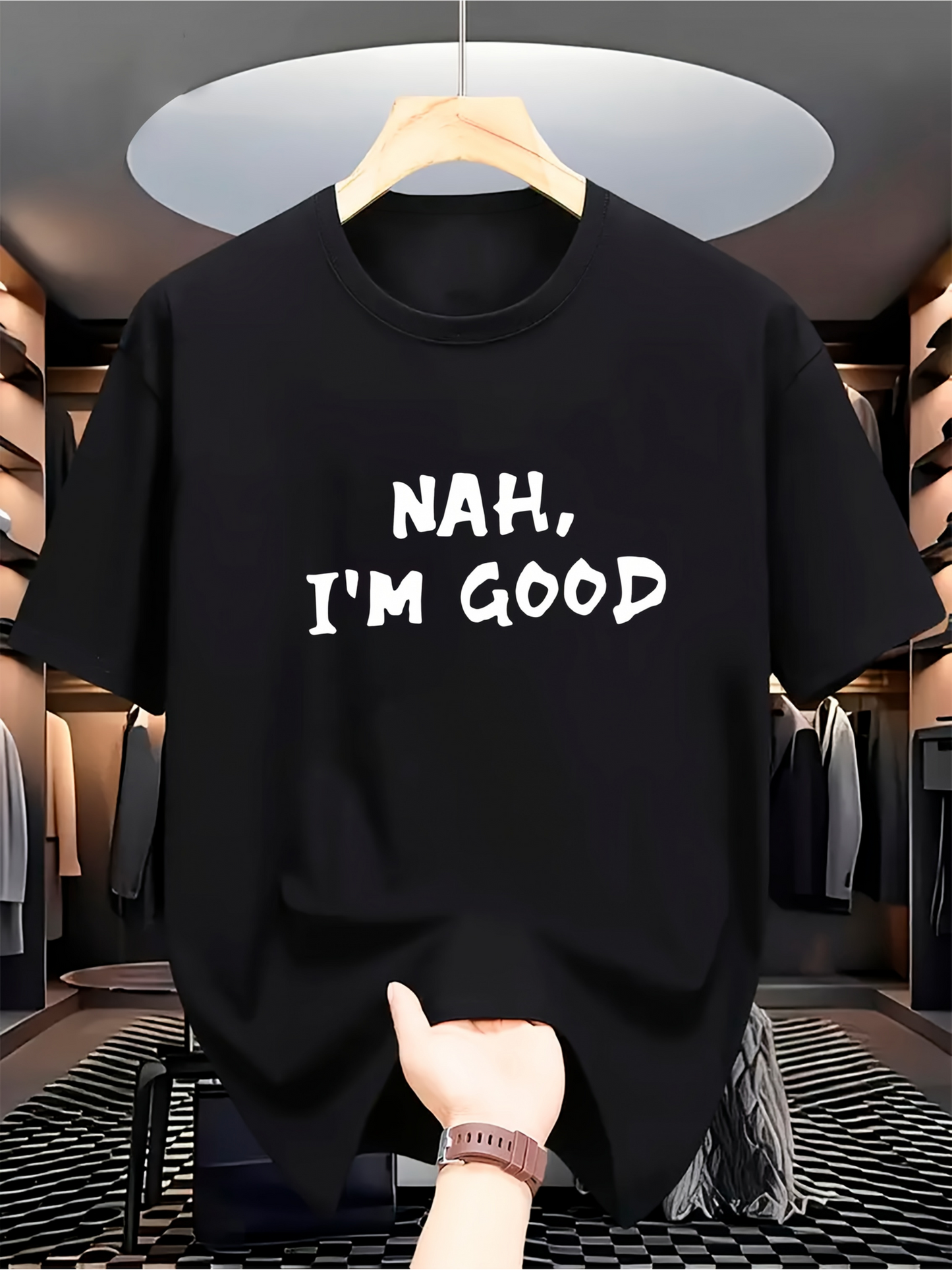 Men's Graphic T-Shirt Nah Im Good Bold White Lettering On Black Cotton Tee