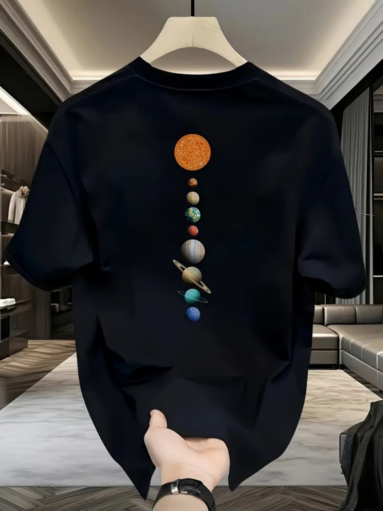 Men's Graphic T-Shirt Vivid Solar System Planets Lined Up On Black T Shirt