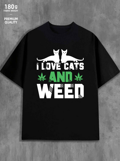 Men's Graphic T-Shirt I Love Cats And Weed White Cats With Cannabis Leaves T Shirt