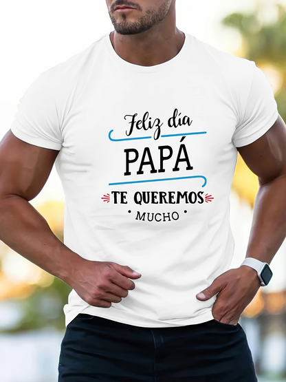 Men's Graphic T-Shirt Feliz Cumplea帽os Papa Mens Cotton T-Shirt - Casual Round Neck Breathable Short Sleeve Tee with Spanish Quote Te Quiero Mucho Perfect Summer Gift for Grandpa Casual Attire Quote Tshirt