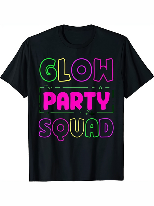 Men's Graphic T-Shirt Glow Party Squad Neon Colors With Retro 80s Graphic Lettering T Shirt