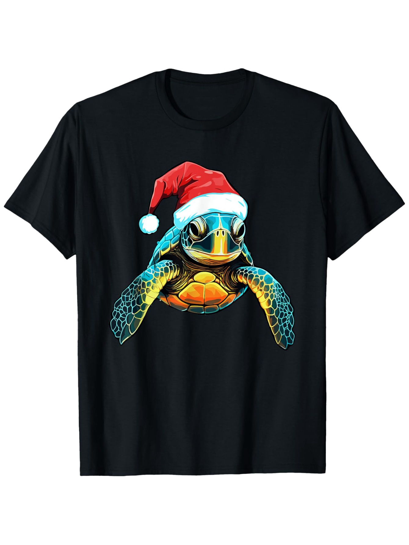 Men's Graphic T-Shirt Christmas Holiday Sea Turtle Wearing A Santa Hat Under Festive Lights Turtle