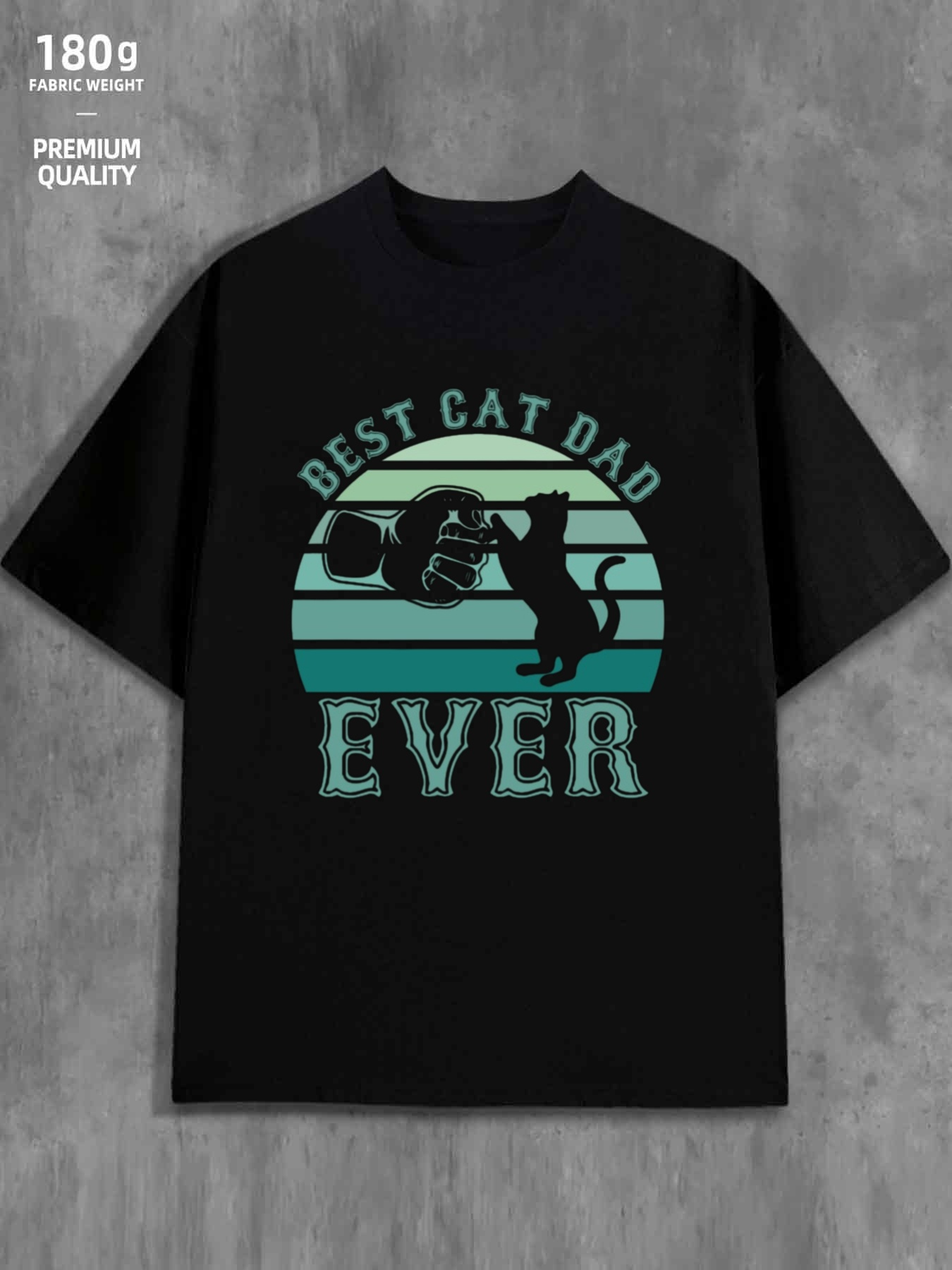 Men's Graphic T-Shirt Best Cat Dad Ever Silhouette Sunset With Reaching Hand And Cat