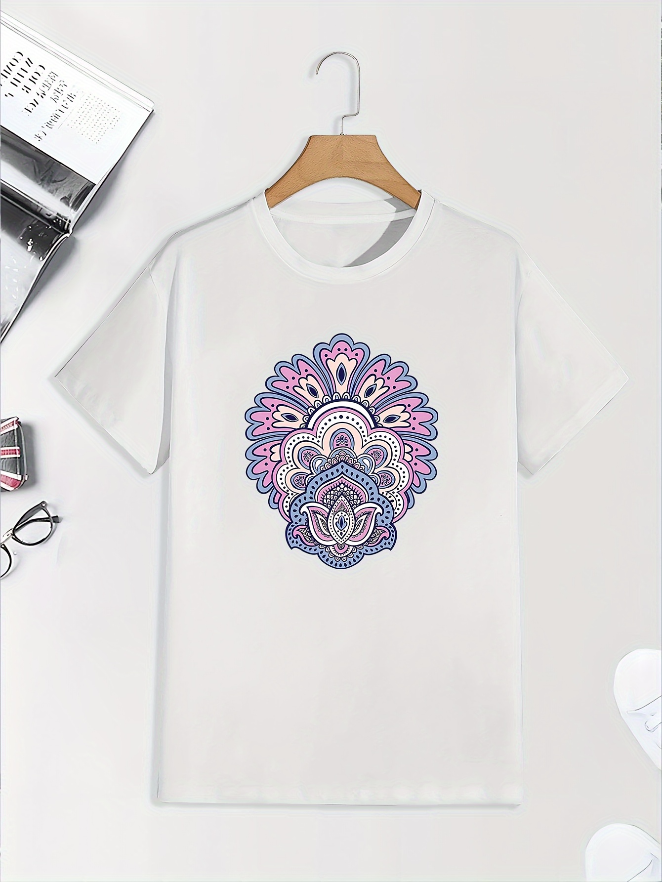 Men's Graphic T-Shirt Violet Blue Mandala With Detailed Floral Layers Pattern